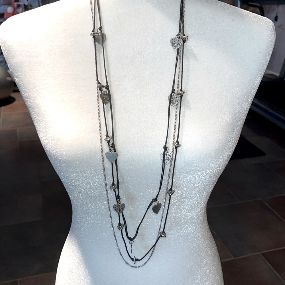 30” silver & black cord fashion necklace hearts